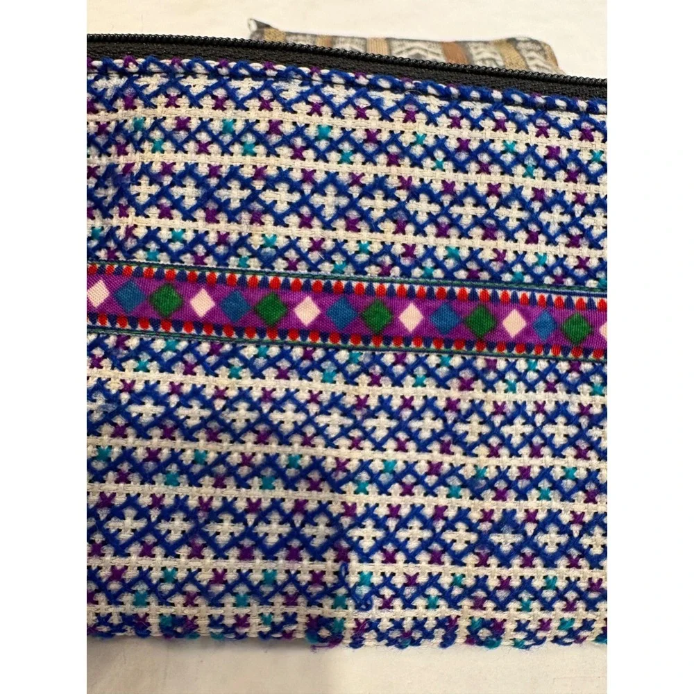 Mexican Handcrafted Embroidered Floral & Geometric Cotton Coin Purse Pouch Set 2